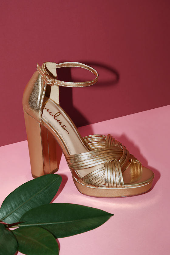 Sivan Gold Platform Ankle Strap Heels 5