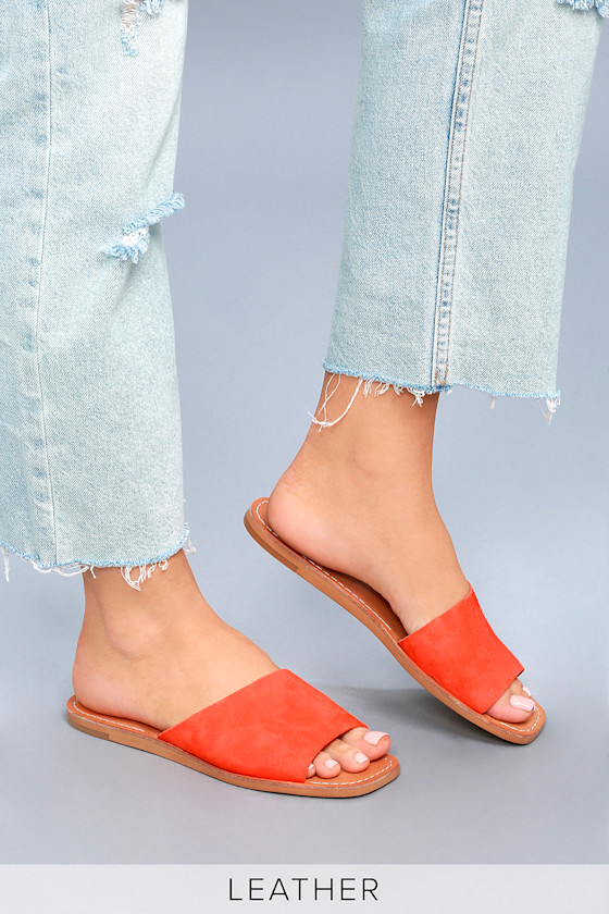 Cato Orange Suede Leather Slide Sandals 5