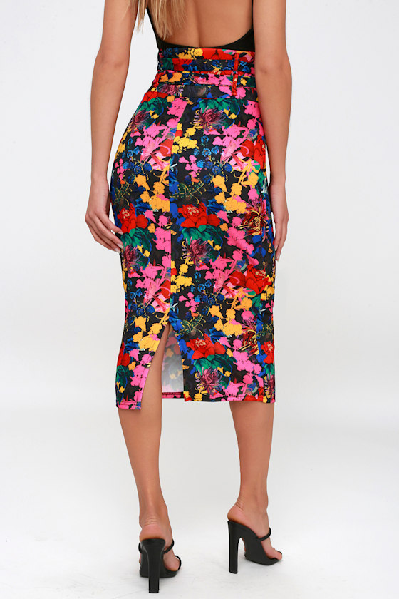 Villanelle Black Multi Floral Print Pencil Skirt 4