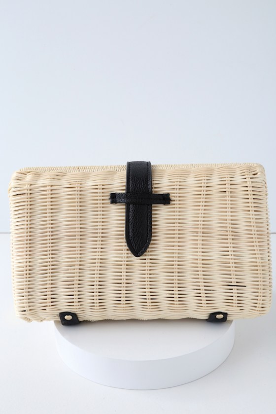 Nob Hill Beige and Black Woven Basket Clutch 2