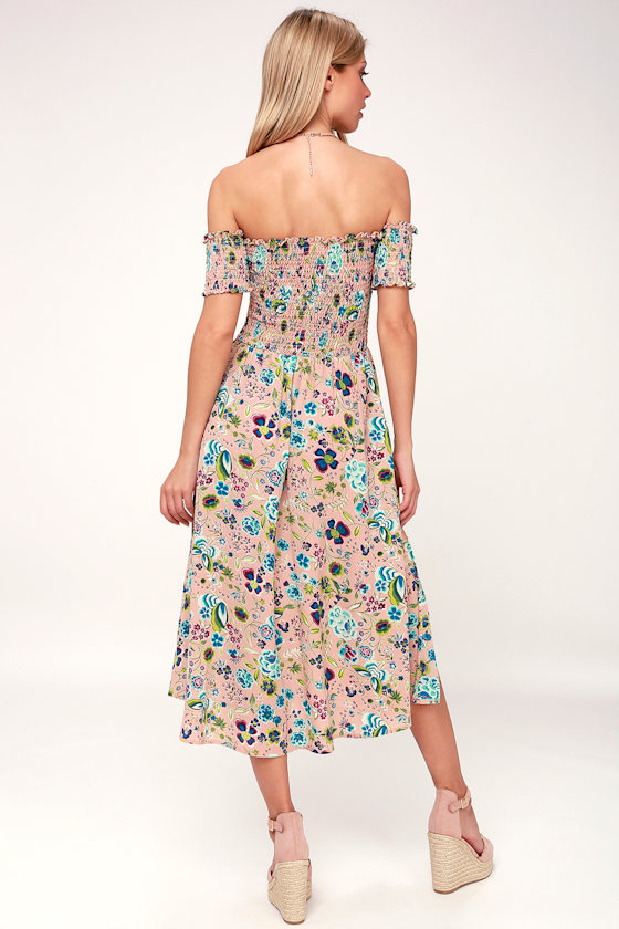 View from the Meadow Blush Floral Print Off-the-Shoulder Dress 4