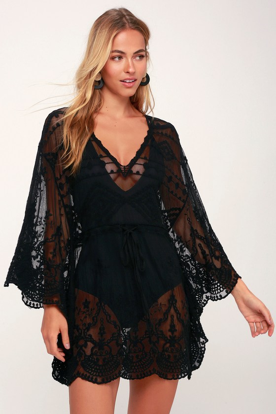 long black lace cover up