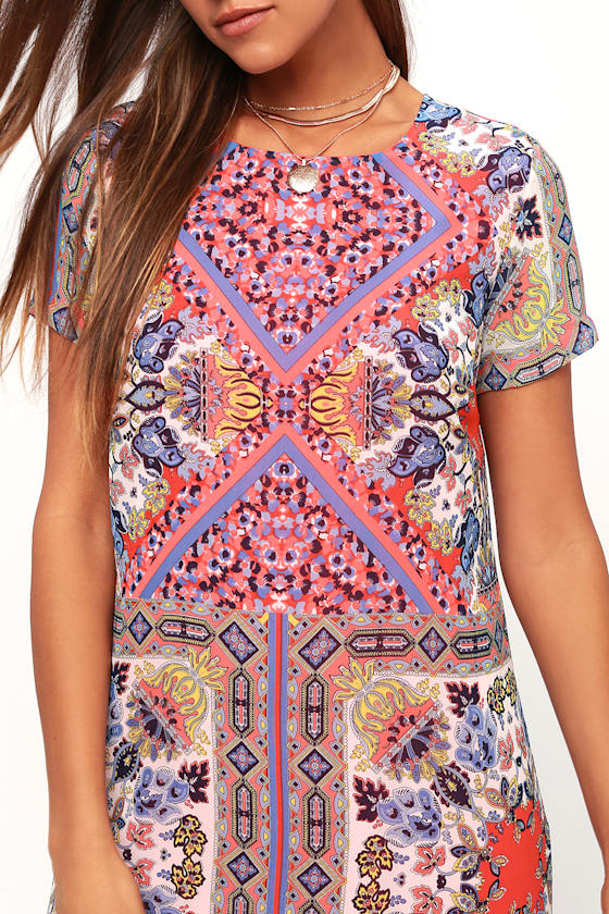 Sangria Coral Pink Tile Print Shift Dress 5