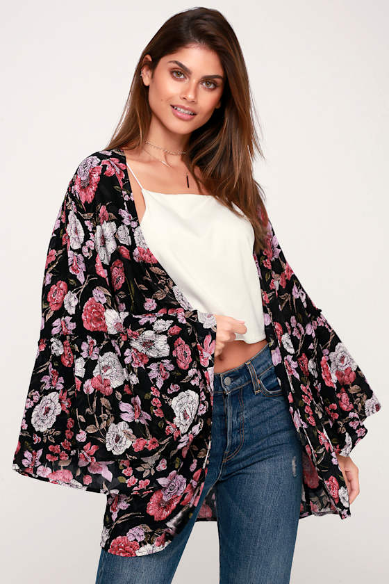 All Flored Black Floral Print Kimono Top 2