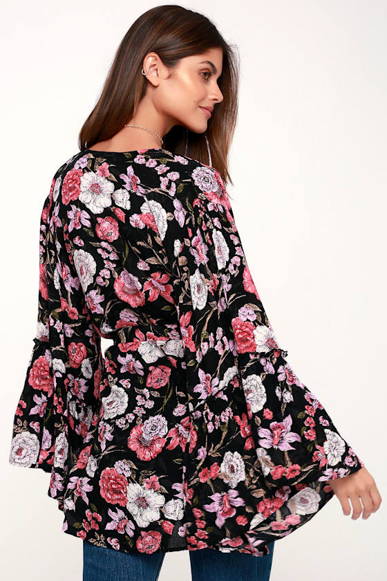 All Flored Black Floral Print Kimono Top 5