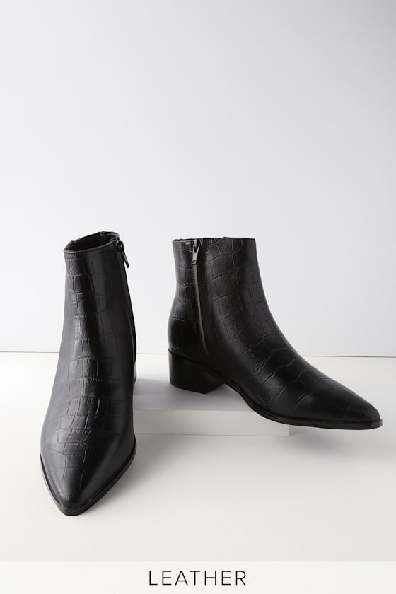 Jayden Black Croc Ankle Booties 2