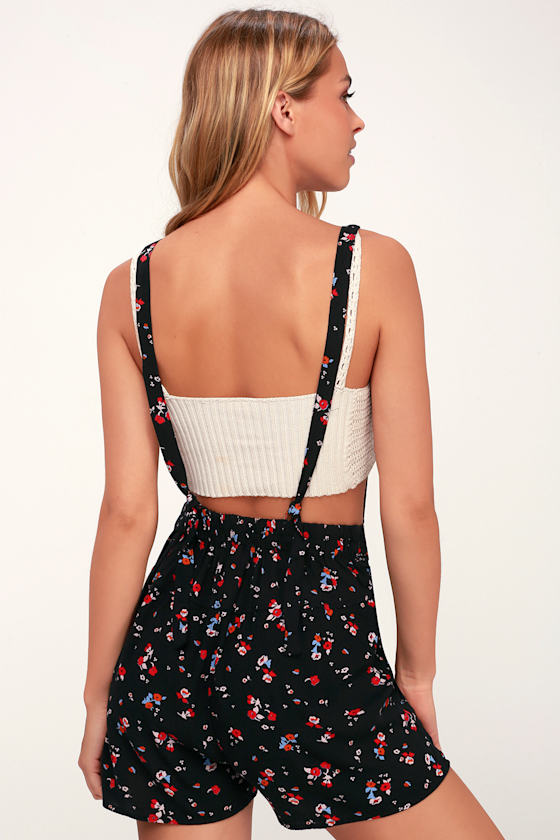 Sweet in the Streets Black Floral Print Short Overalls 3