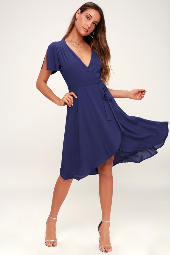 Lovely Royal Blue Wrap Dress - Midi 