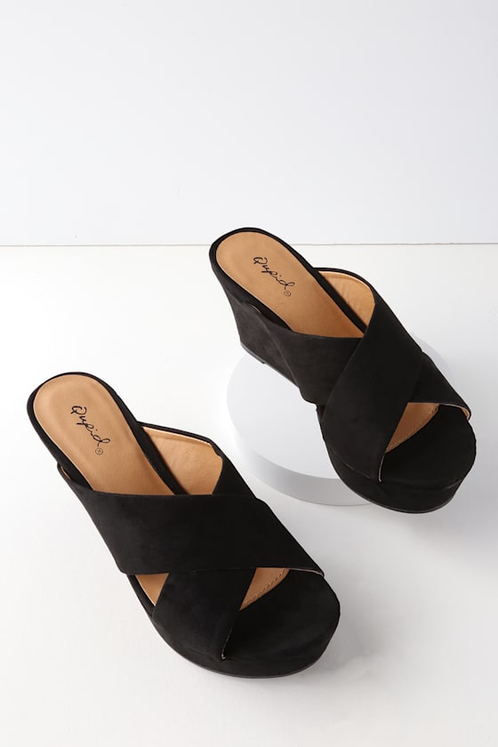 Bexley Black Suede Wedge Sandals 2