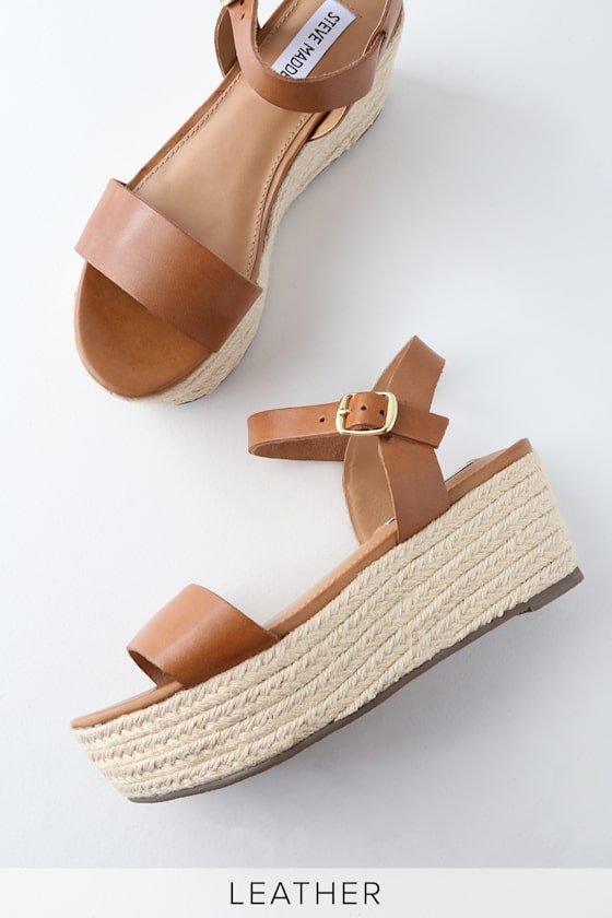 Busy Cognac Leather Espadrille Platform Sandals 2