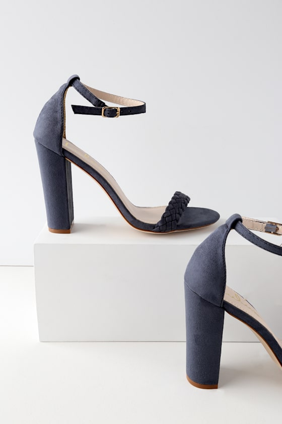 Taylor Braided Denim Blue Suede Ankle Strap Heels 2