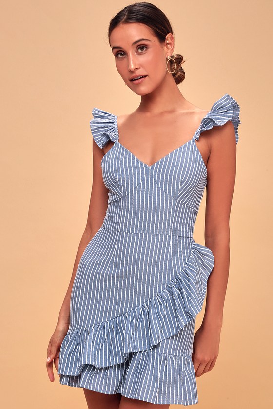 The Fifth Label Parcel Blue and White Dress Striped Dress Lulus