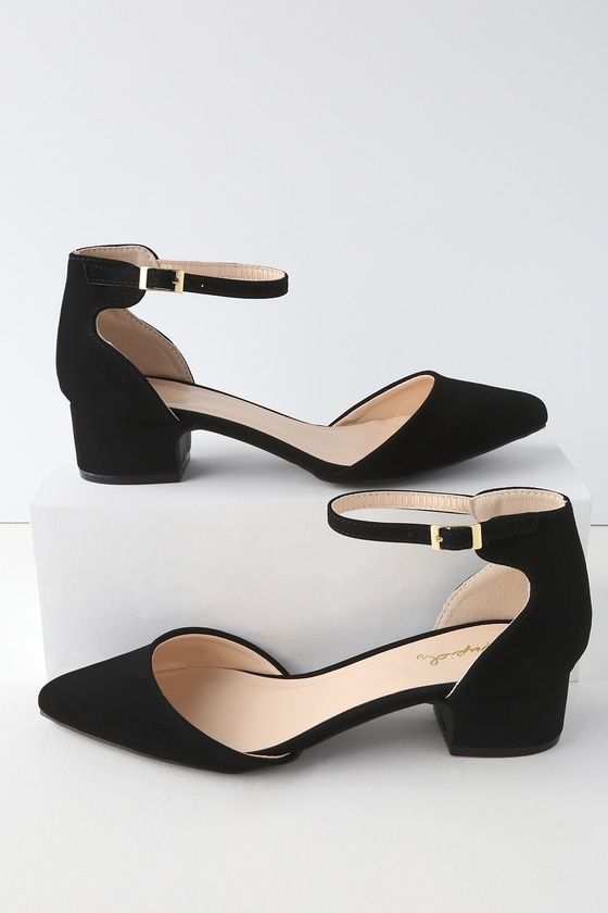 black heeled shoes with ankle strap