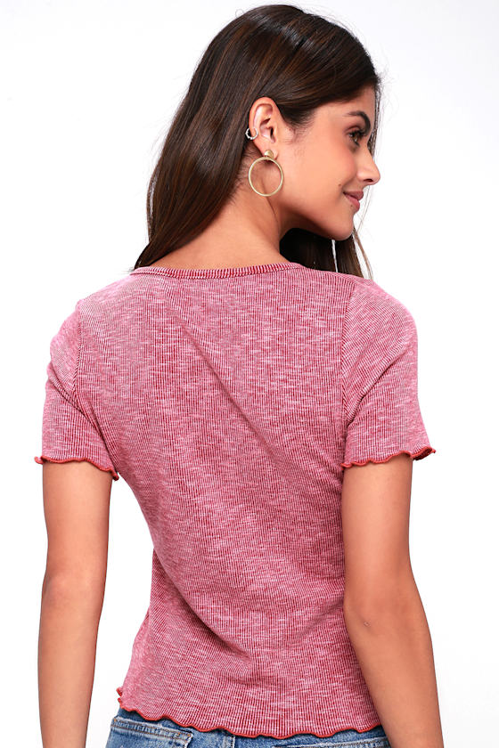 Cool Washed Red Tee Lettuce Hem Tee Notched Tee