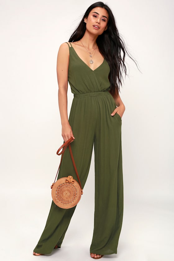 Cool Olive Green Jumpsuit Backless Jumpsuit Strappy Jumpsuit Lulus