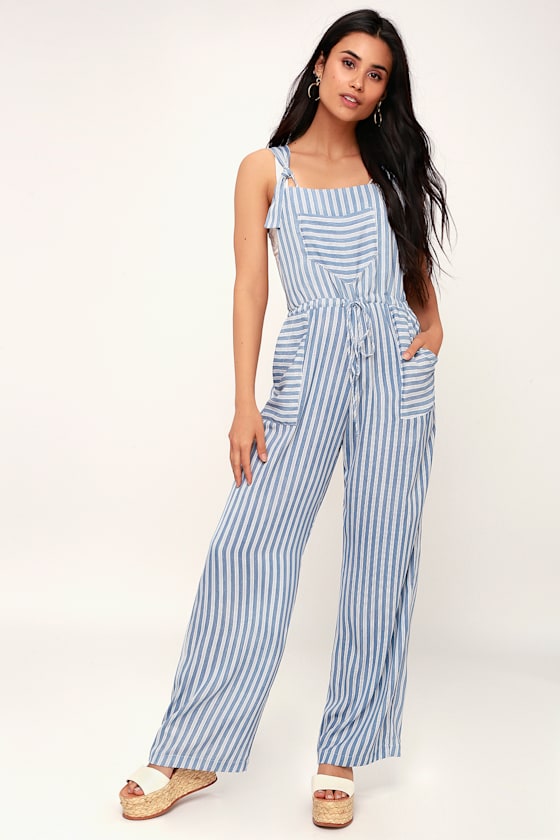 Lucy Love Portofino Blue and White Overalls Striped Overalls Lulus