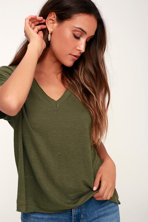 Basic Olive Green Tee VNeck Tee Relaxed VNeck Tee Lulus