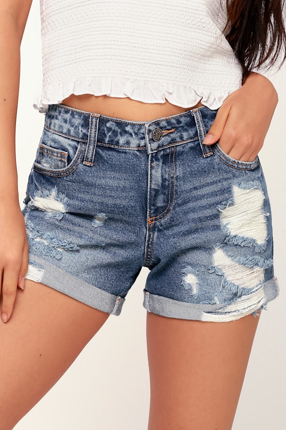 Cute Distressed Shorts Medium Wash Shorts Denim Shorts Lulus