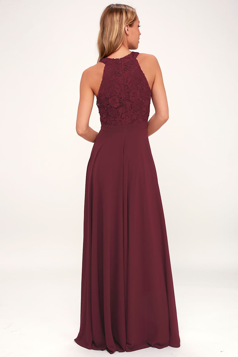 lulus burgundy lace maxi dress BURGUNDY SMOCKED LACE MAXI DRESS | CULT MIA main image 1