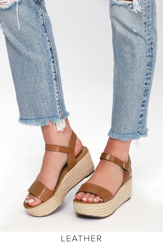 Busy Cognac Leather Espadrille Platform Sandals 5