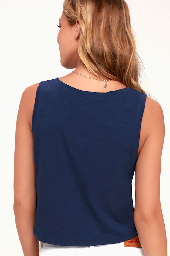 Cute Navy Blue Tank Top Blue Cropped Tank Top Blue Crop Top Lulus