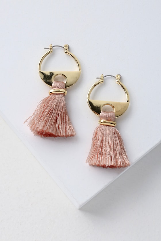Chic Gold and Pink Tassel Earrings Geometric Earrings Lulus
