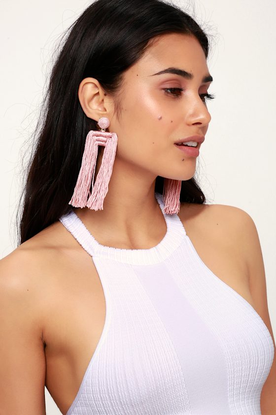 Chic Blush Pink Earrings Tassel Earrings Rope Earrings Lulus