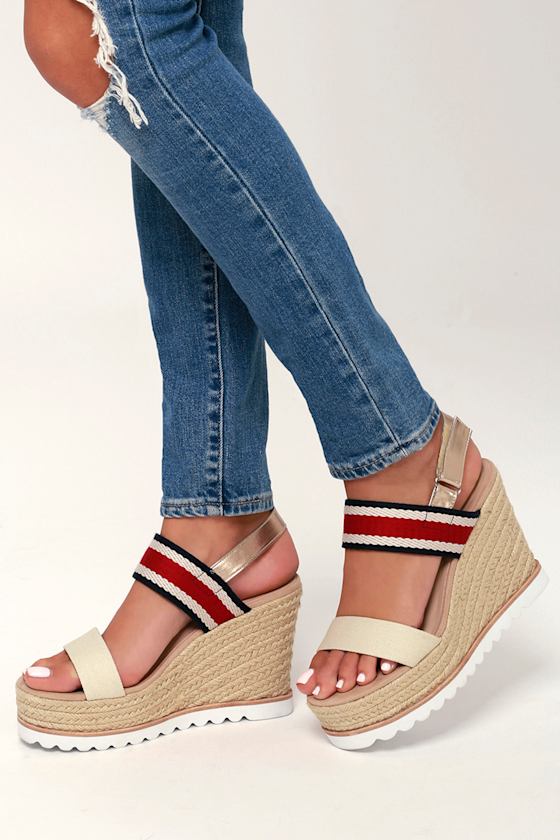 Verdes White Multi Espadrille Wedges 2