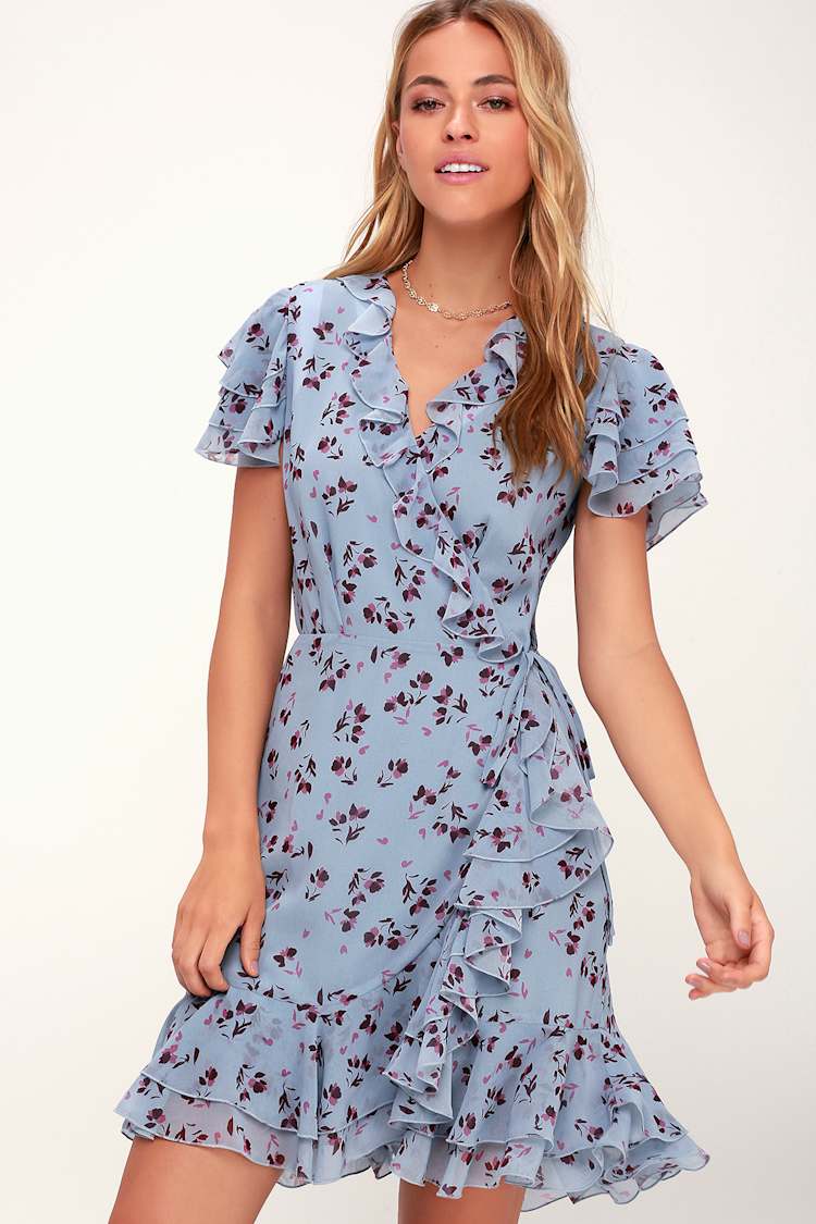 Light Blue Floral Wrap Dress | vlr.eng.br