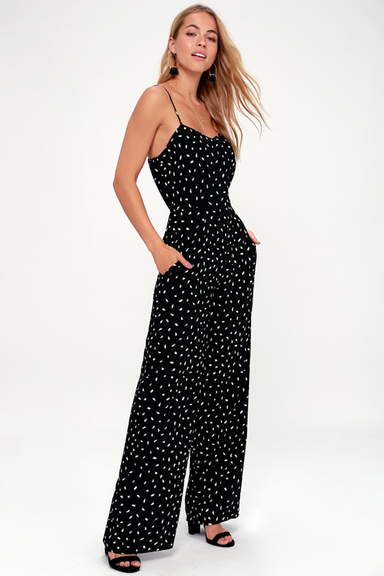 Black and White Print Jumpsuit Sleeveless WideLeg Jumpsuit Lulus