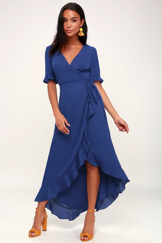 Cute Royal Blue Dress - High-Low Dress - Wrap Dress - Lulus