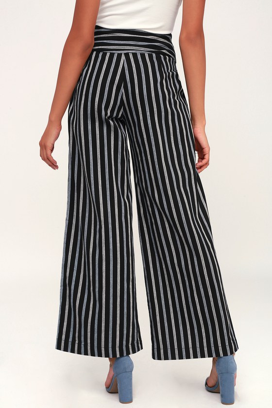 Black Striped Pants - Tie-Front Pants - Wide-Leg Pants - Pants