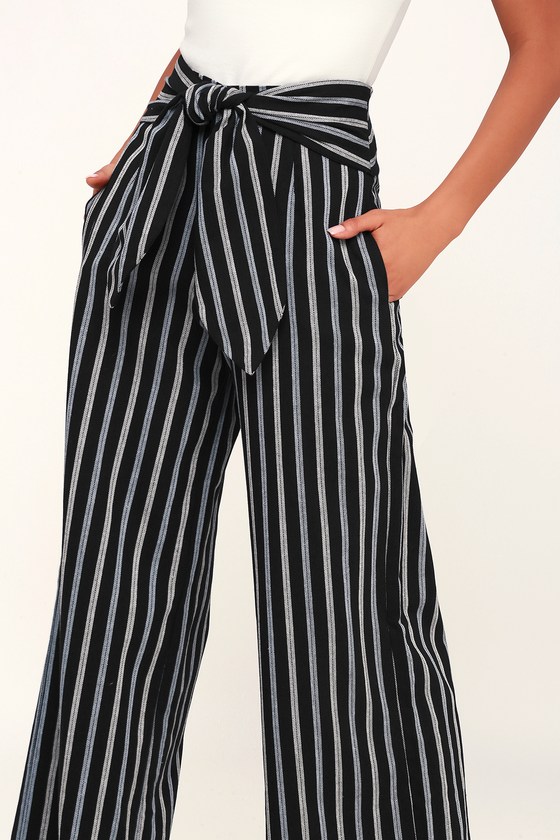 striped tie front pants