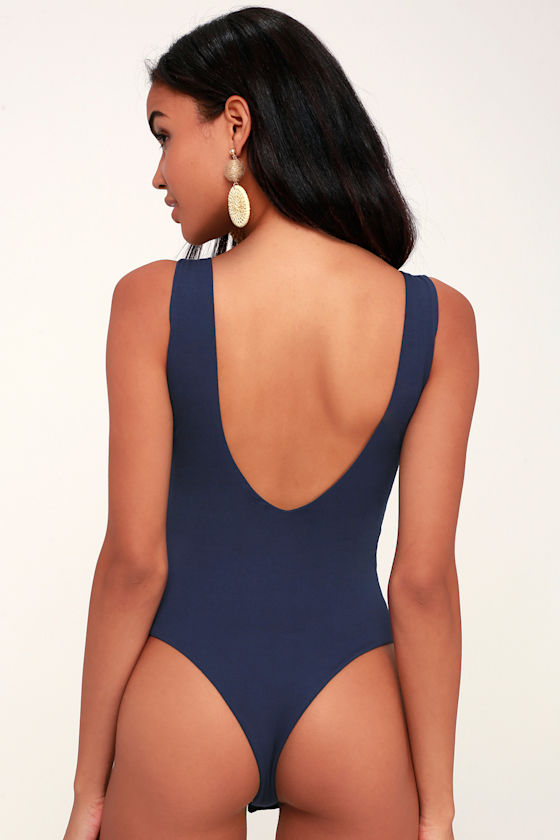 Sexy Blue Bodysuit VNeck Bodysuit Navy Blue Bodysuit Lulus