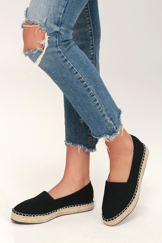 Koncession Udfør igennem Cute Black Slip-On Espadrilles - Slip-Ons - Espadrille Flats - Lulus