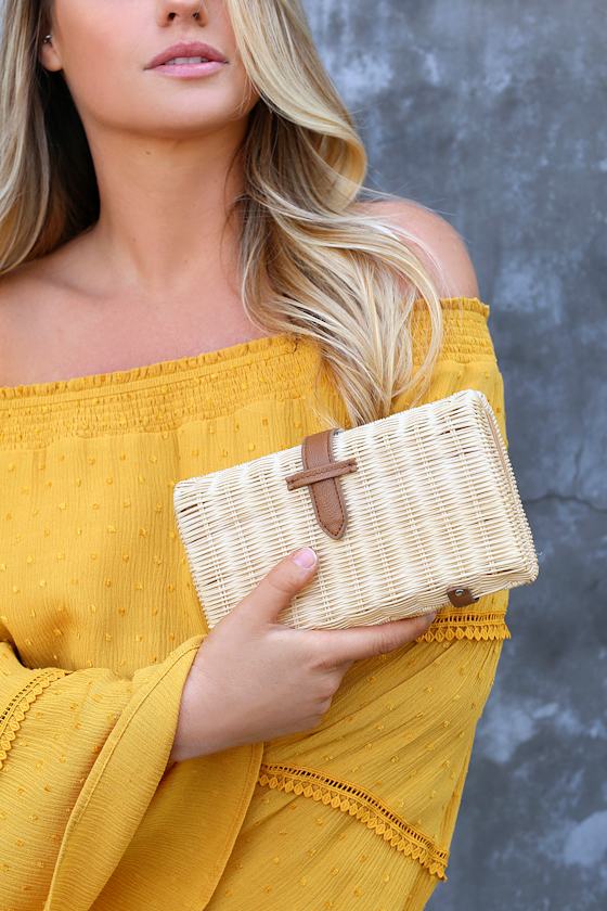 Nob Hill Beige and Brown Woven Basket Clutch 3