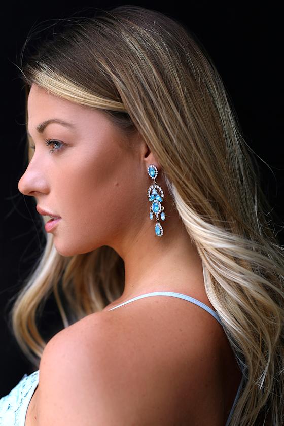 Gilded As Charged Gold and Blue Rhinestone Earrings 4
