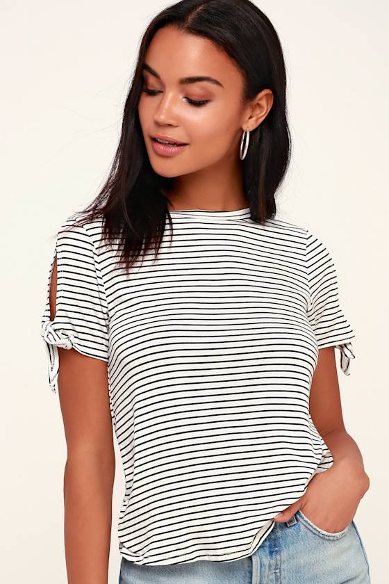 Cute Striped Tee Navy Blue and White Tee Striped Basic Tee Lulus