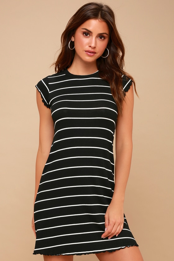 black and white striped mini dress