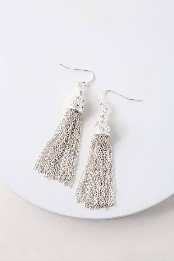 Boho Silver Tassel Earrings Silver Earrings Boho Earrings Lulus