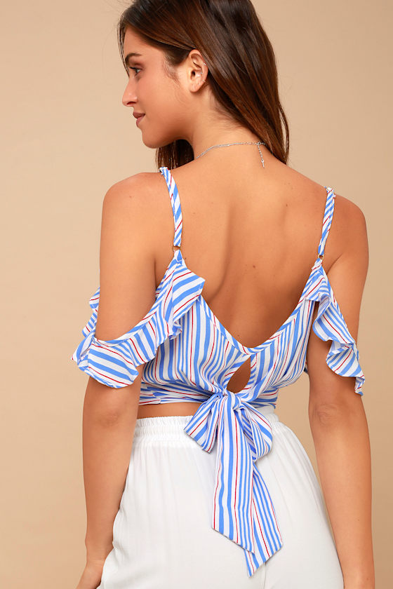 Feels Right Red, White, and Blue Striped Off-the-Shoulder Top 3