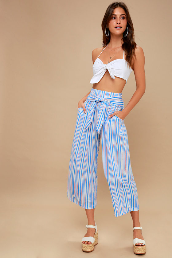 Tapas Red, White, and Blue Striped Wide-Leg Pants 1