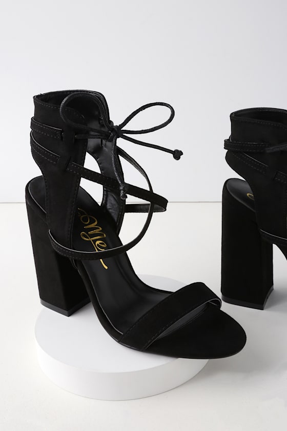 Share a Smile Black Suede Lace-Up Heels 3