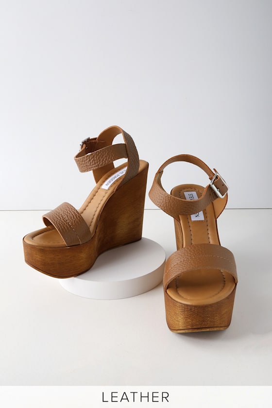 Steve Madden Belma Tan - Leather Wedges - Wedge Sandals - Lulus