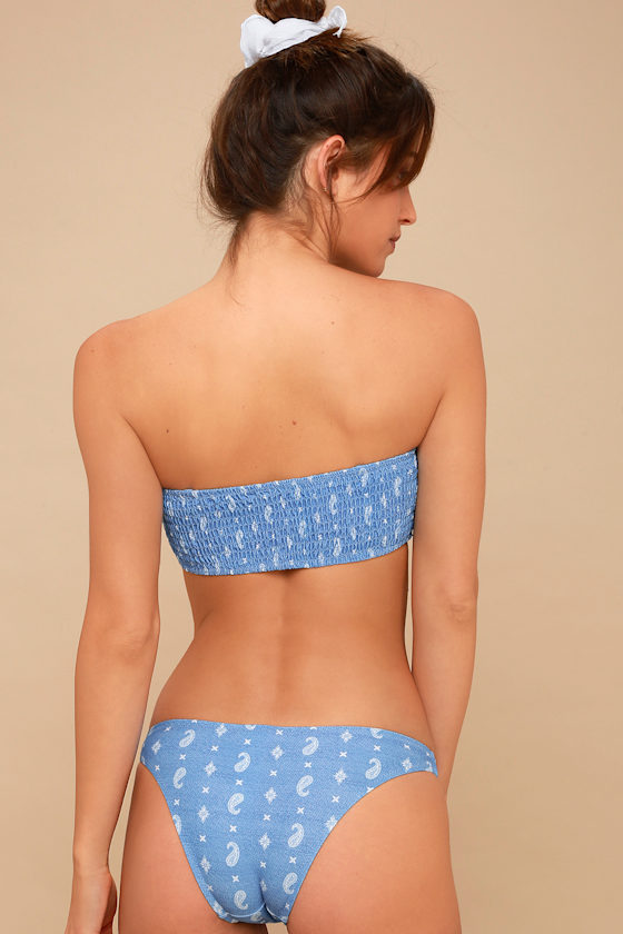 Brandy Blue and White Paisley Print Bandanna Bikini Top 3
