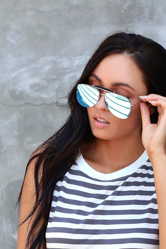 Be Happy Miami Blue Mirrored Aviator Sunglasses 5