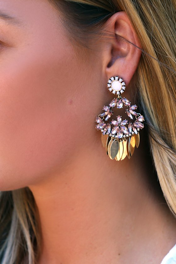 Candela Gold and Pink Rhinestone Earrings 2