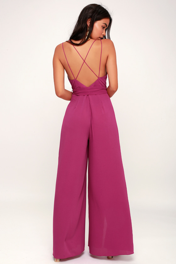 Sexy Backless Jumpsuit - Magenta Wide-Leg Jumpsuit - Lulus