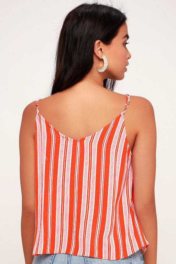 Oceanna Red and White Striped Button-Up Tie-Front Tank Top 4