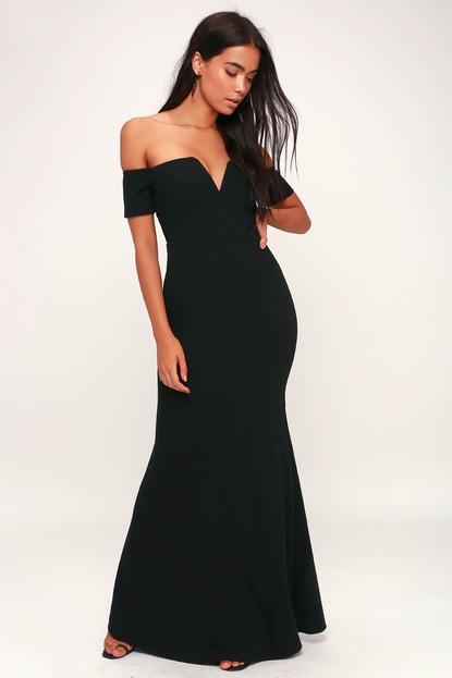 K'Mich Weddings - wedding planning - bridesmaids dresses - LYNNE BLACK OFF-THE-SHOULDER MAXI DRESS - lulus